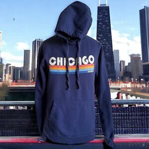 5/$65  ‎ Port & Co Womens Hoodie Sz S Navy Blue Chicago Illinois Sweatshirt 70s